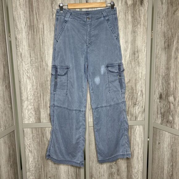 American Eagle Cargo Pants Size 2 Super High Rise Baggy Wide Leg Gray - Picture 1 of 7